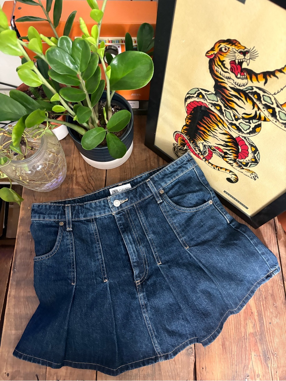 Zara Blue Pleated Denim Mini Skirt